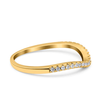 Contour Curved Half Eternity Band Ring Yellow Tone, Simulated Cubic Zirconia 925 Sterling Silver (4mm)